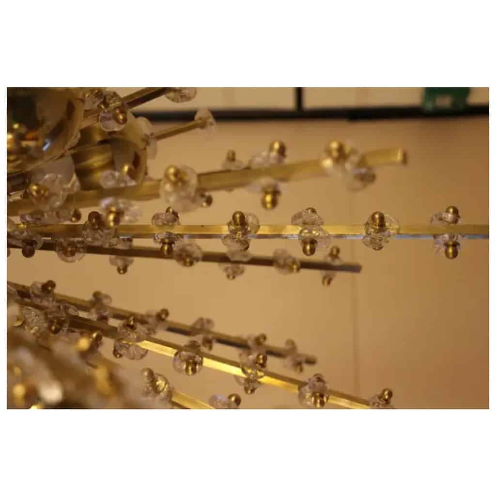 Extra large Sputnik chandelier in brass and transparent crystal flowers 15