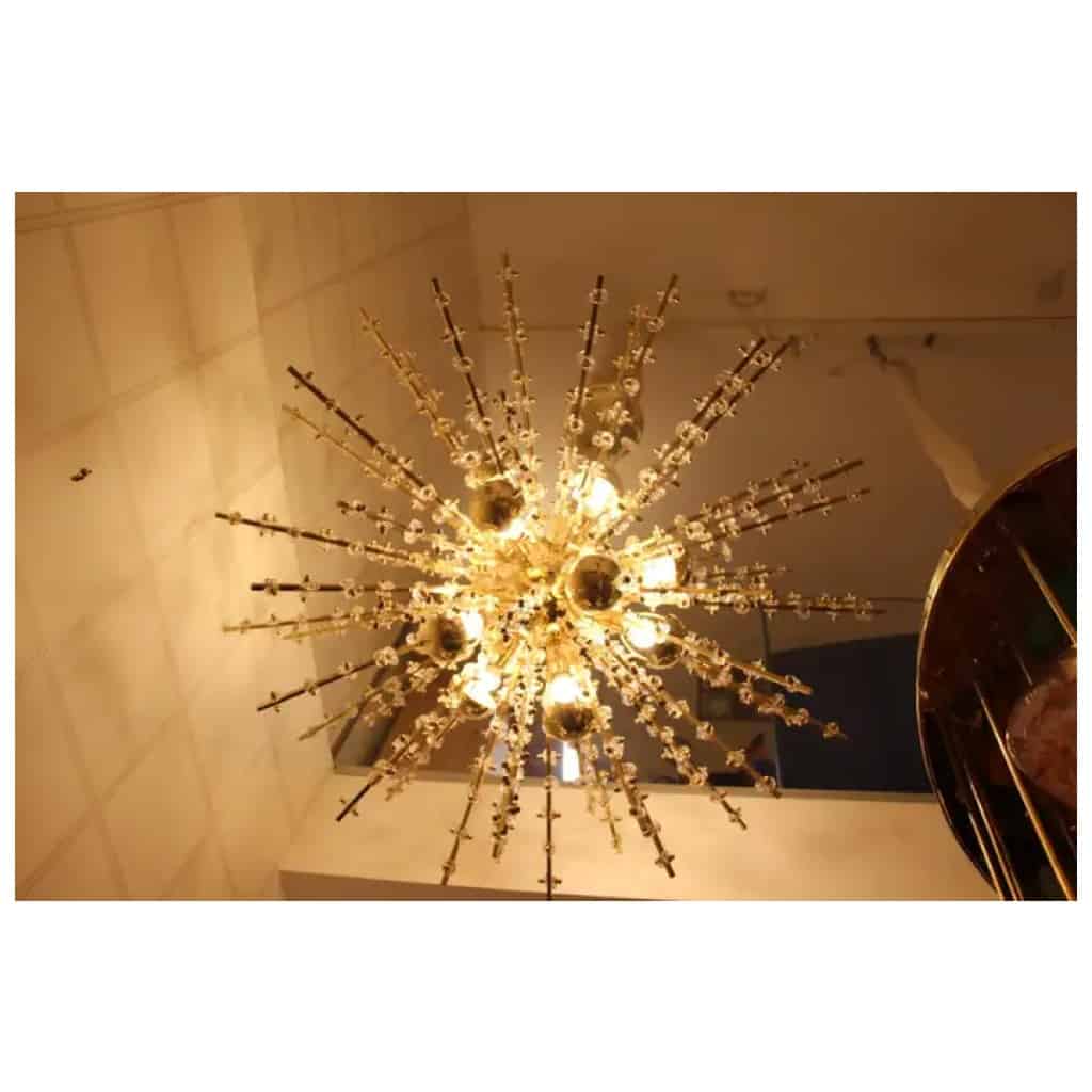 Extra large Sputnik chandelier in brass and transparent crystal flowers 7