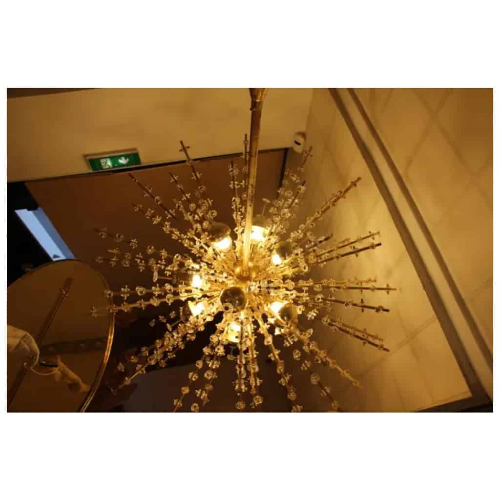 Extra large Sputnik chandelier in brass and transparent crystal flowers 17