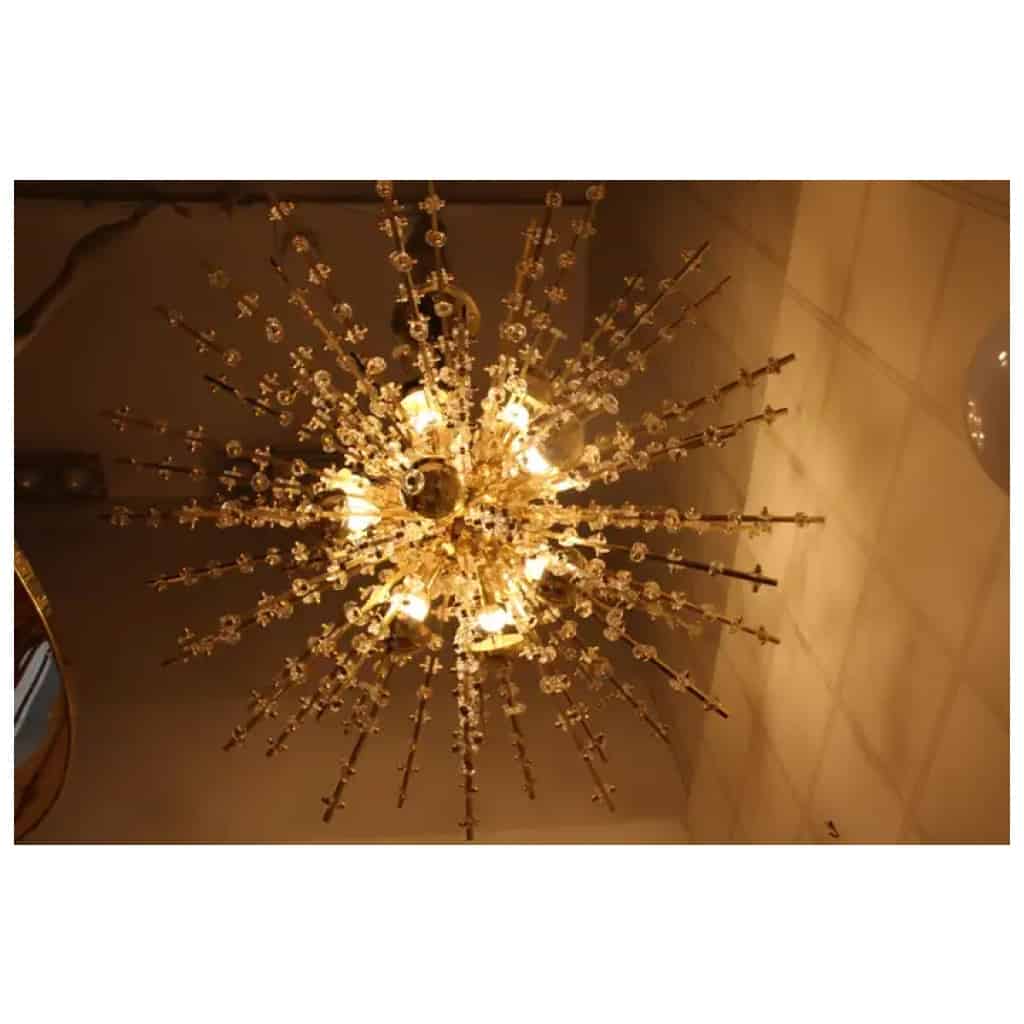 Extra large Sputnik chandelier in brass and transparent crystal flowers 11