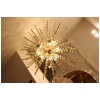 Lustre Spoutnik extra large en laiton et fleurs en cristal transparent 24