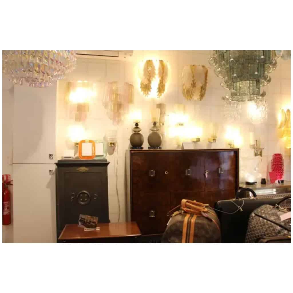 Paire de lampes de table en verre de Murano beige et brun fumé 16