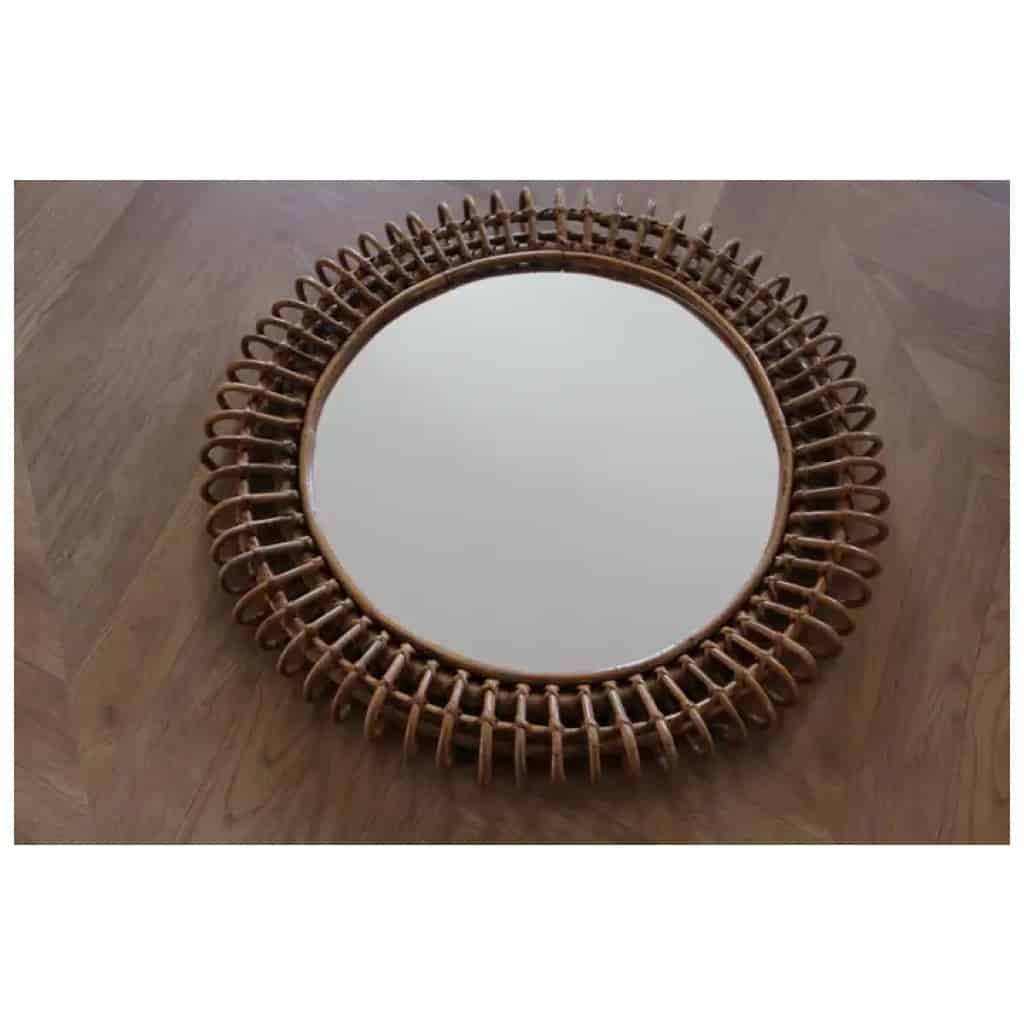 Round Rattan and Bamboo Wall Mirror from the 1960s by Franco Albini 4