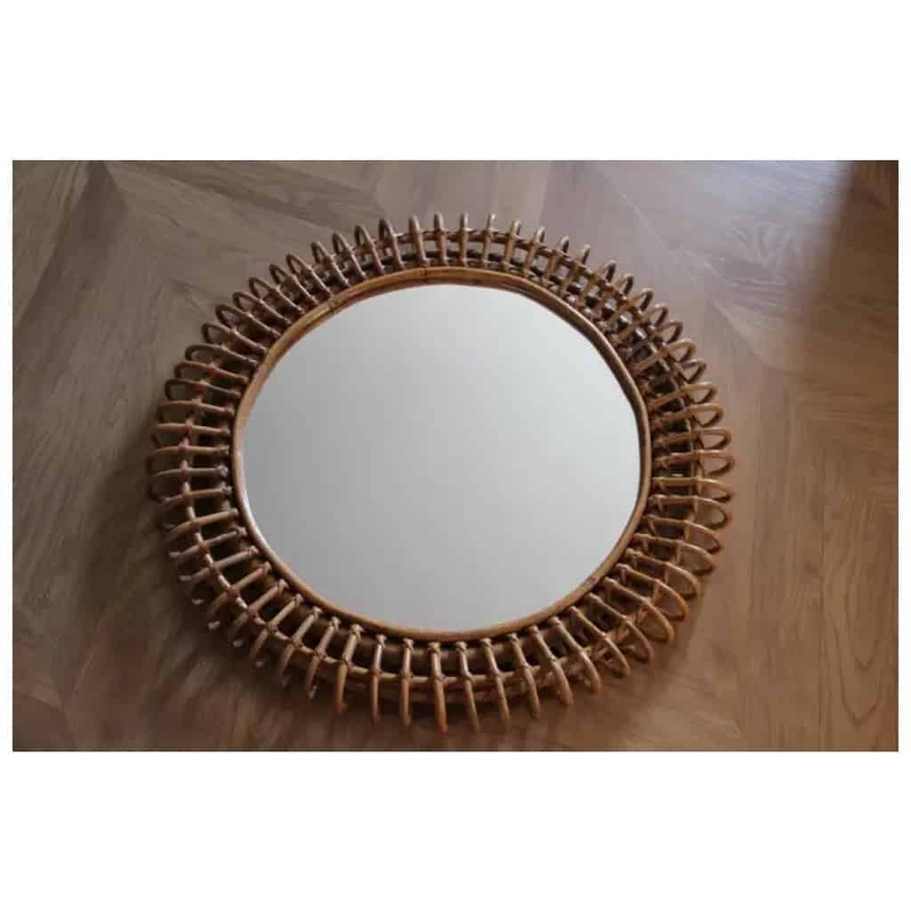 Round Rattan and Bamboo Wall Mirror from the 1960s by Franco Albini 6