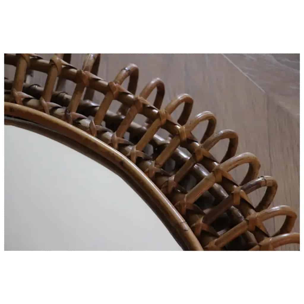 Round Rattan and Bamboo Wall Mirror from the 1960s by Franco Albini 13