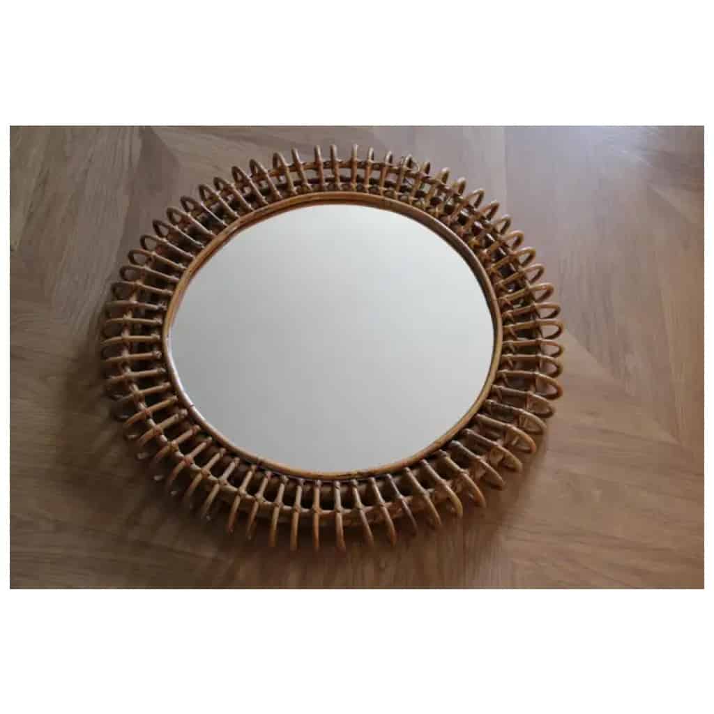 Round Rattan and Bamboo Wall Mirror from the 1960s by Franco Albini 8