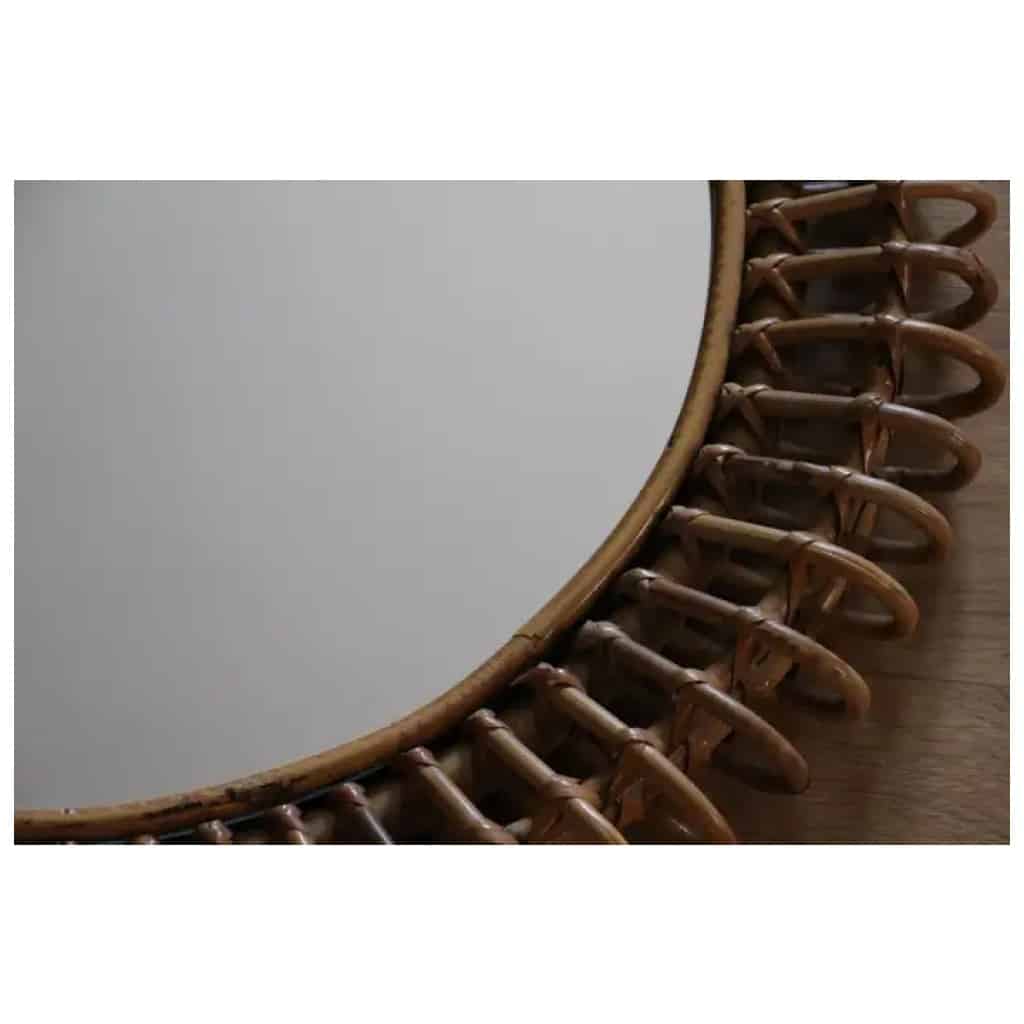 Round Rattan and Bamboo Wall Mirror from the 1960s by Franco Albini 7