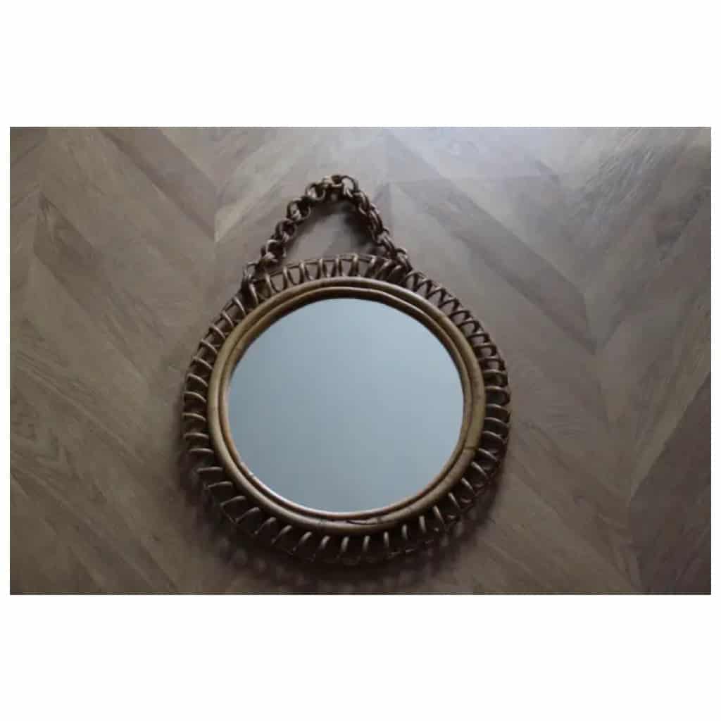 Vintage round rattan and bamboo wall mirror from the 1960s by Franco Albini 4