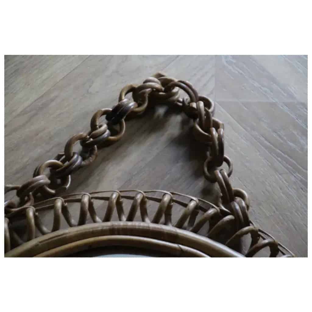Vintage round rattan and bamboo wall mirror from the 1960s by Franco Albini 6