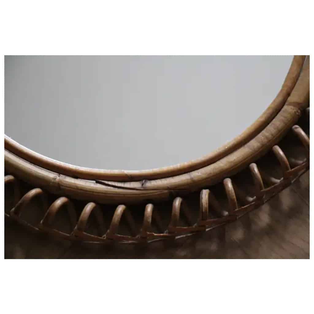 Vintage round rattan and bamboo wall mirror from the 1960s by Franco Albini 5