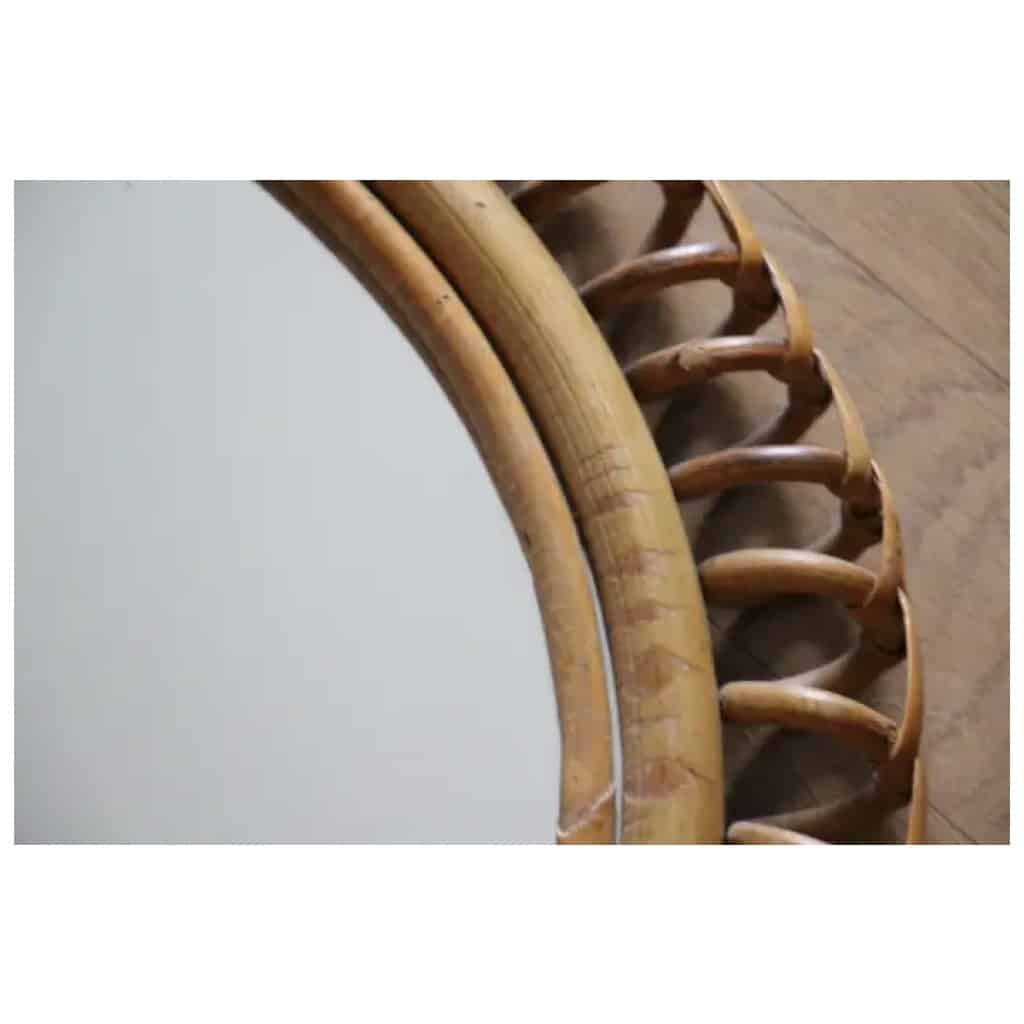 Vintage round rattan and bamboo wall mirror from the 1960s by Franco Albini 12