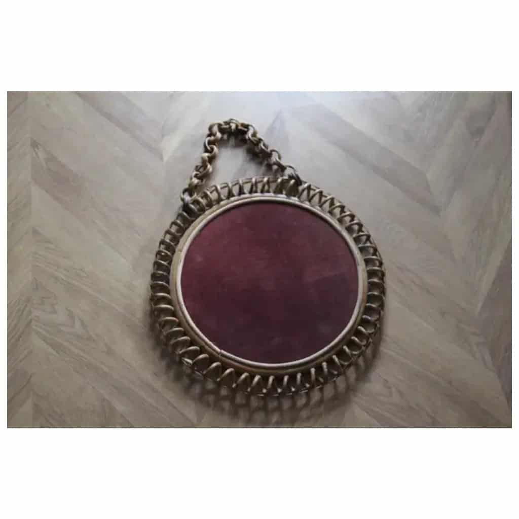Vintage round rattan and bamboo wall mirror from the 1960s by Franco Albini 11
