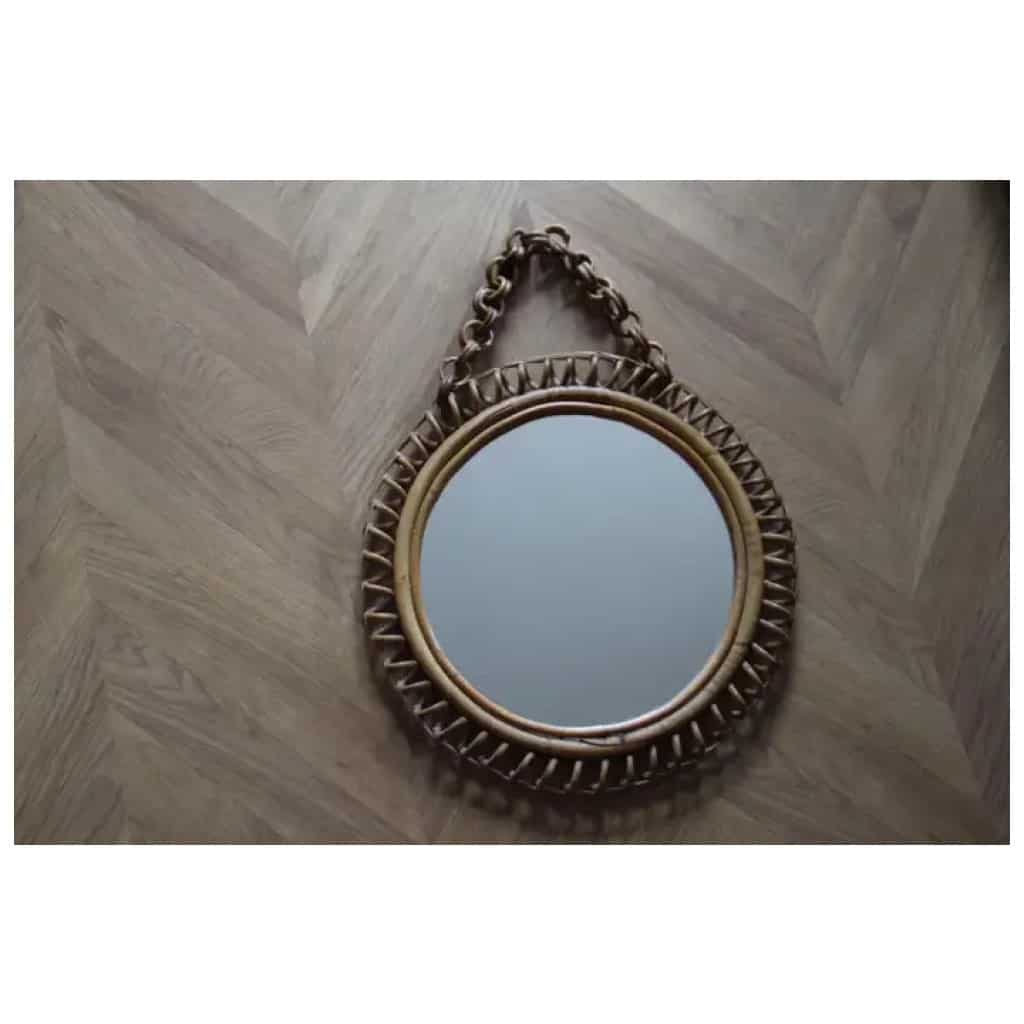 Vintage round rattan and bamboo wall mirror from the 1960s by Franco Albini 9