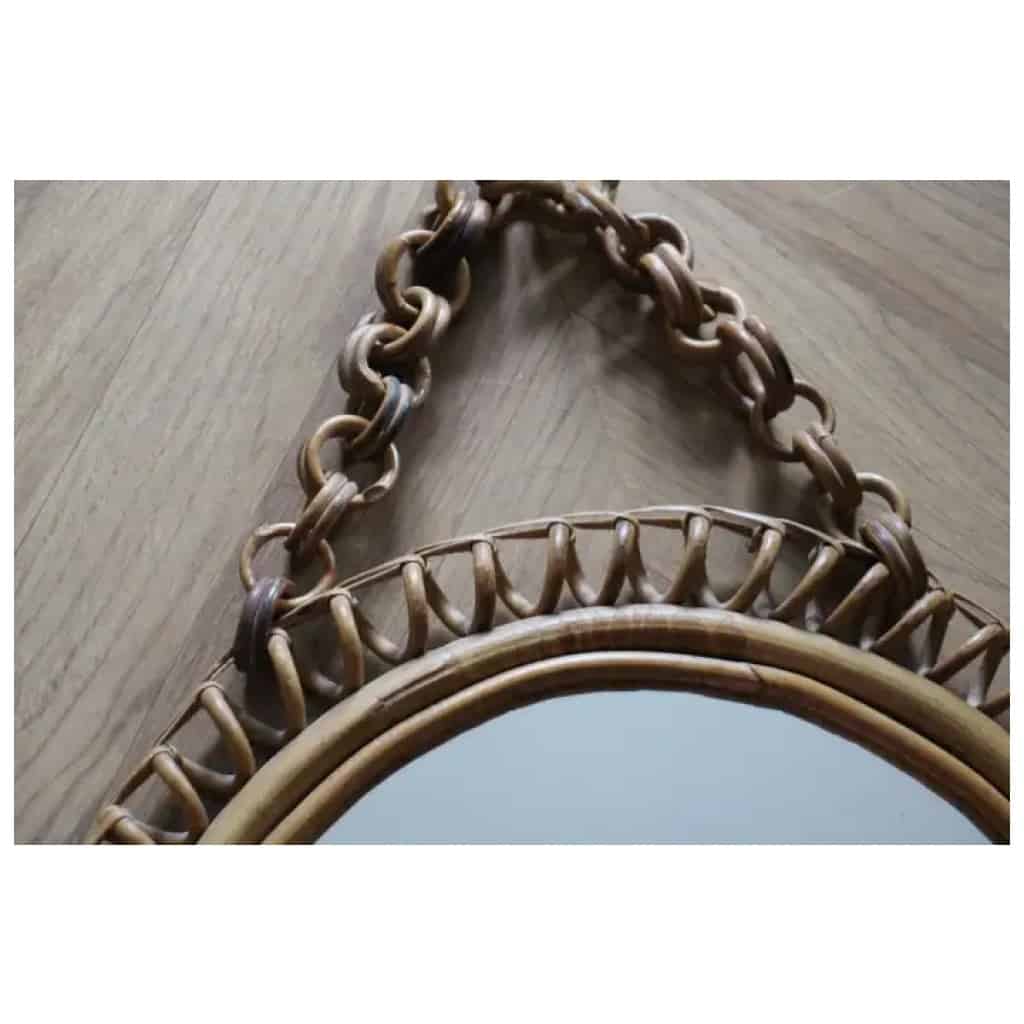 Vintage round rattan and bamboo wall mirror from the 1960s by Franco Albini 8