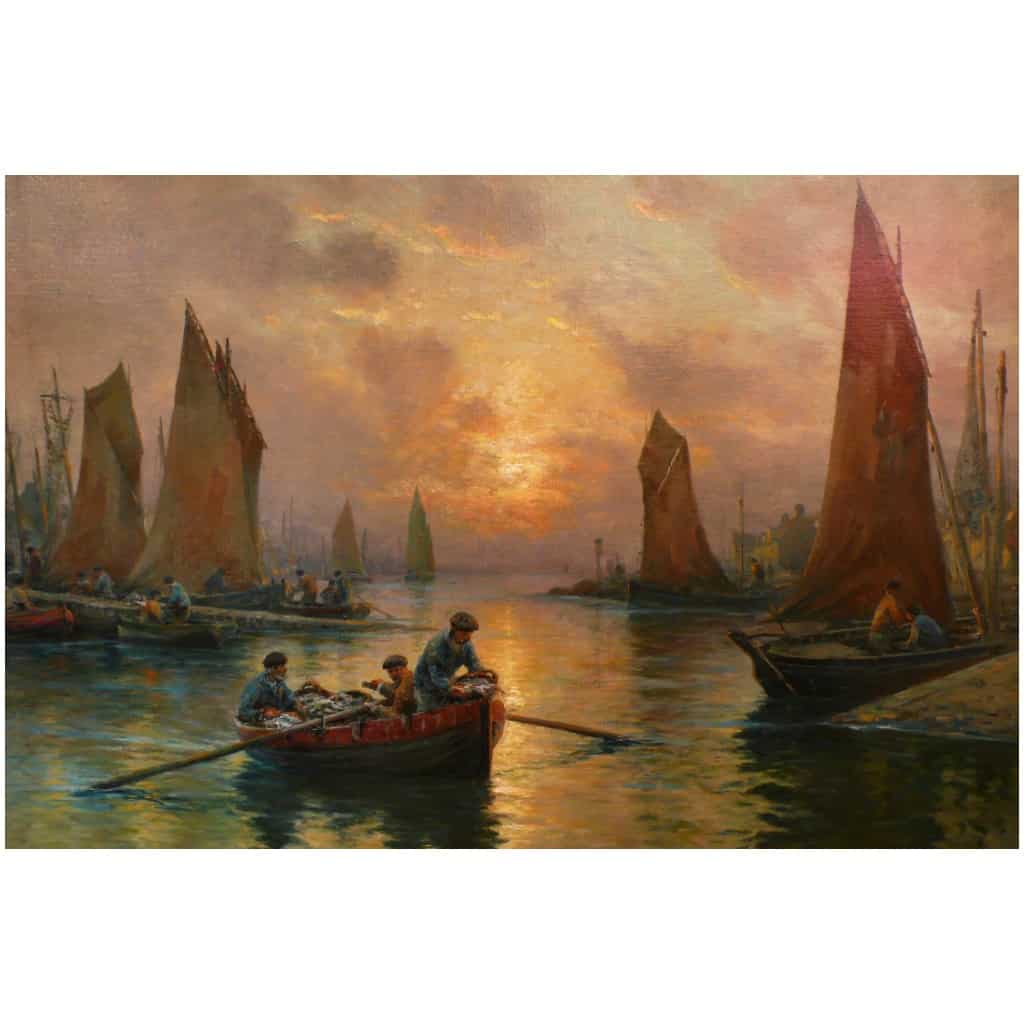 MARONIEZ GEORGES FRENCH PAINTING FINE XIXTH CENTURY THE RETURN OF THE FISHERMEN OIL ON CANVAS SIGNED 10