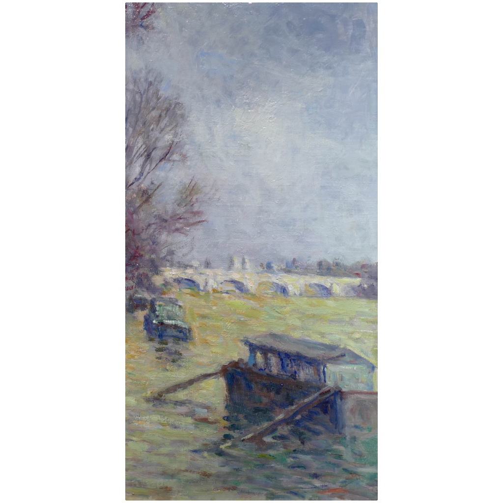 LUCE Maximilien Peinture postimpressionniste, les inondations près du Pont Neuf vers 1910 Certificat 14