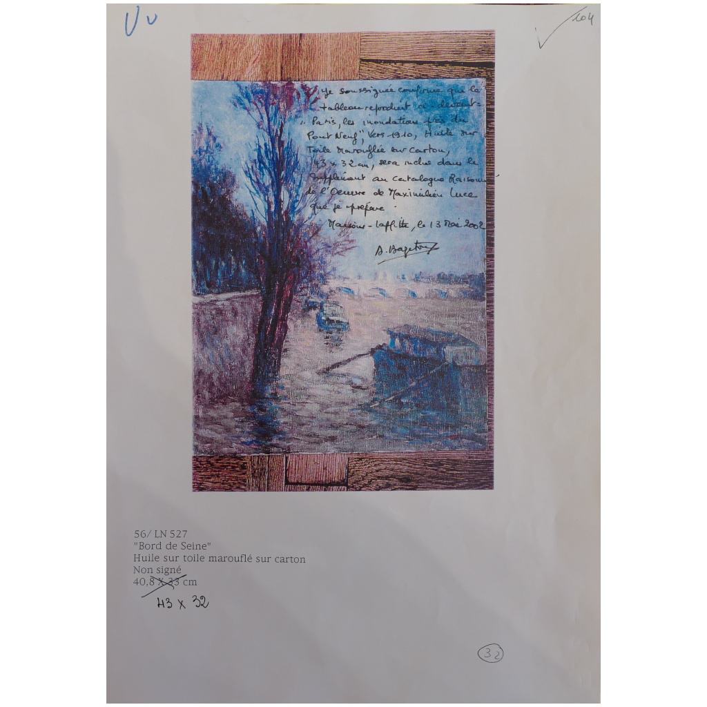 LUCE Maximilien Peinture postimpressionniste, les inondations près du Pont Neuf vers 1910 Certificat 4