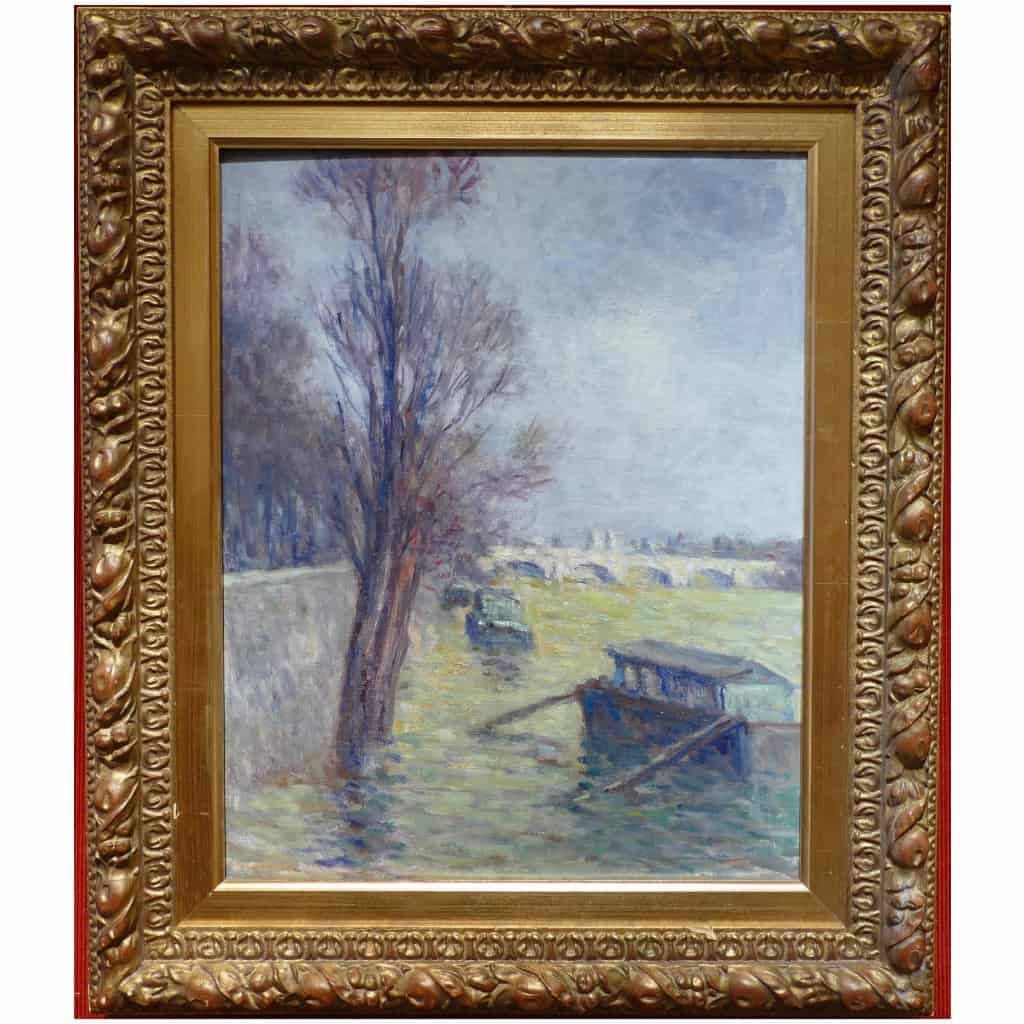 LUCE Maximilien Post-impressionist painting, floods near the Pont Neuf circa 1910 Certificate 3
