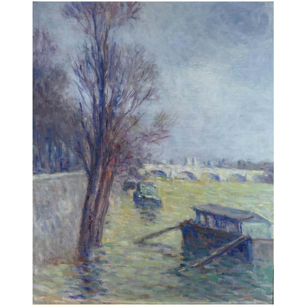 LUCE Maximilien Peinture postimpressionniste, les inondations près du Pont Neuf vers 1910 Certificat 17