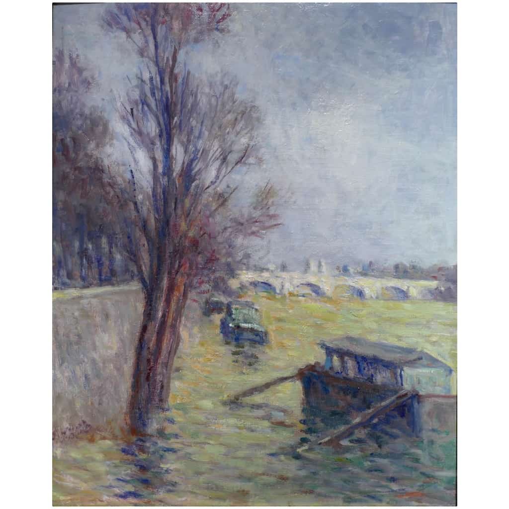 LUCE Maximilien Peinture postimpressionniste, les inondations près du Pont Neuf vers 1910 Certificat 11