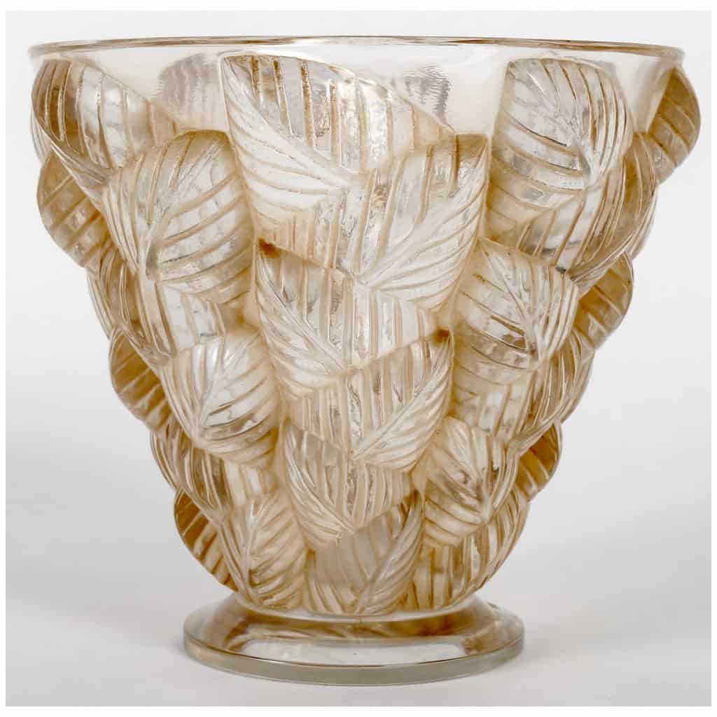 1945 Marc Lalique – Moissac Vase White Glass Sepia Patina 3