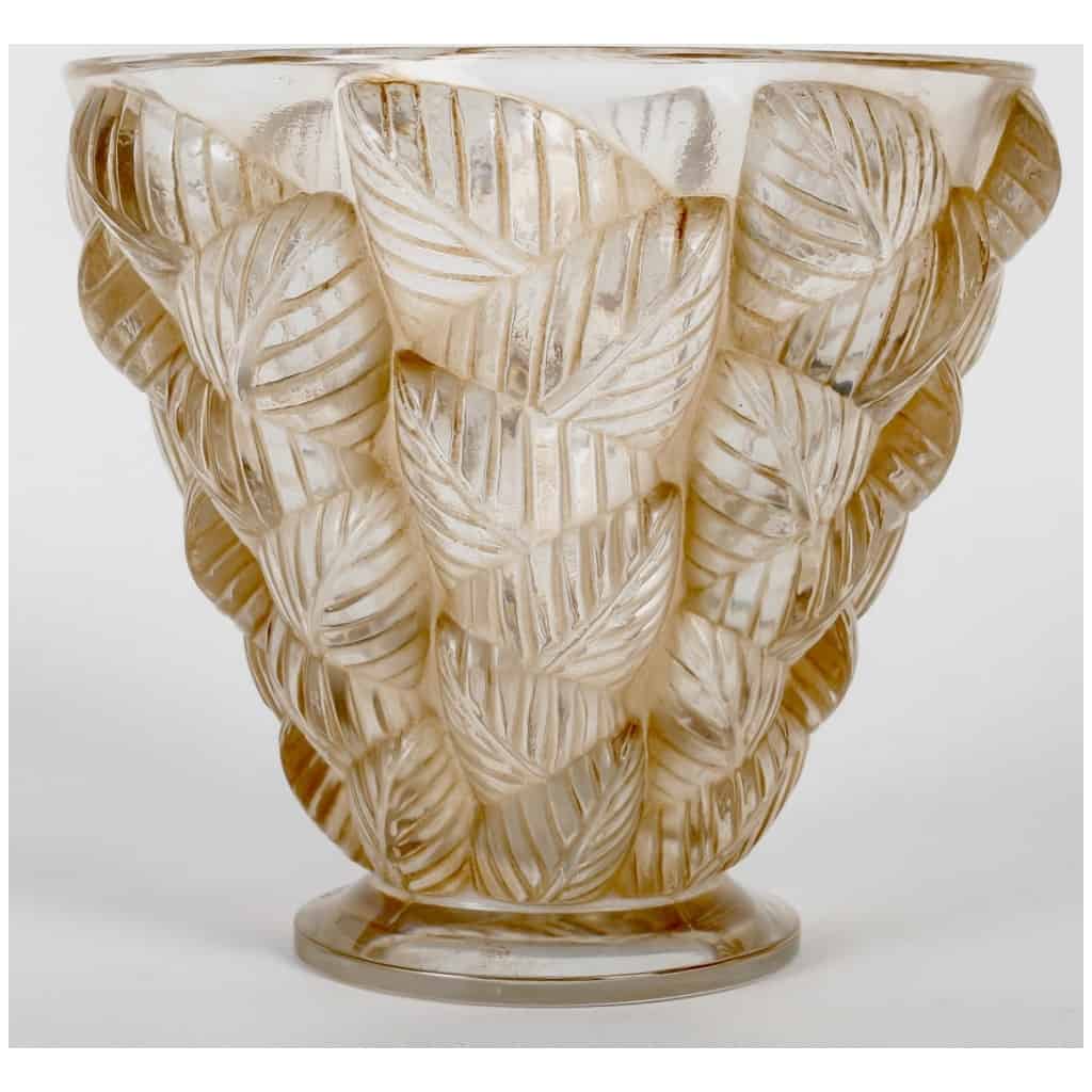 1945 Marc Lalique – Moissac Vase White Glass Sepia Patina 4