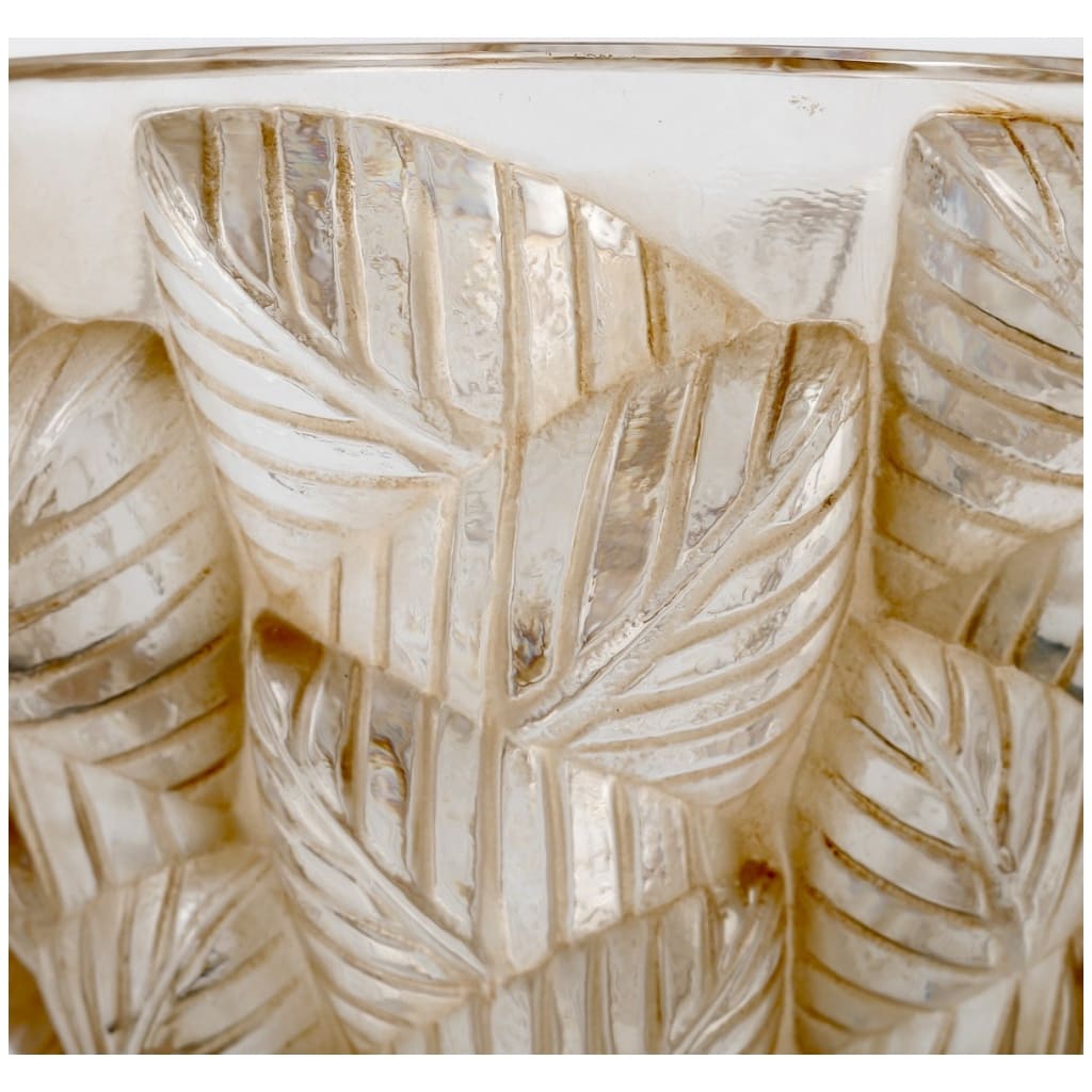 1945 Marc Lalique – Moissac Vase White Glass Sepia Patina 7