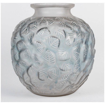 1926 René Lalique – Charmille Vase White Glass with Blue Patina