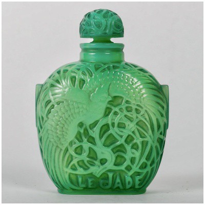 1926 René Lalique – Flacon Le Jade Verre Vert Jade Patiné Gris Pour Roger & Gallet