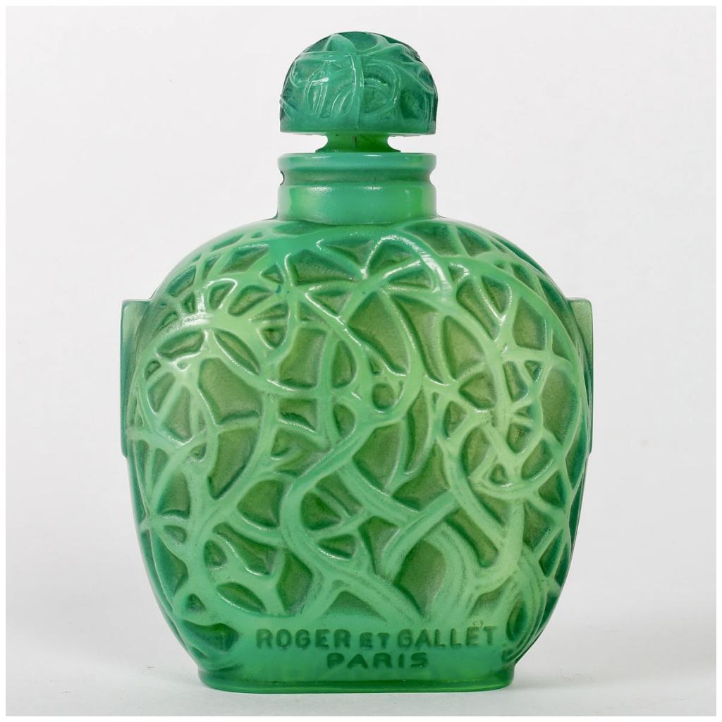 1926 René Lalique – Le Jade Bottle Green Glass Jade Gray Patina For Roger & Gallet 4