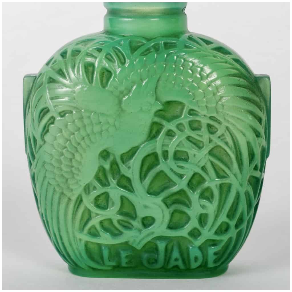 1926 René Lalique – Flacon Le Jade Verre Vert Jade Patiné Gris Pour Roger & Gallet 7