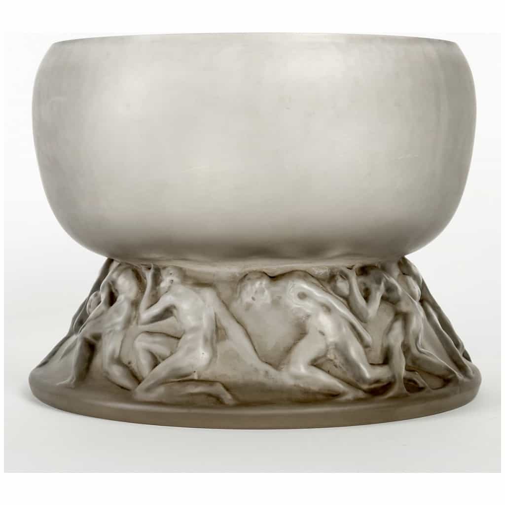 1914 René Lalique – Vase Lutteurs Verre Blanc Patiné Gris 4