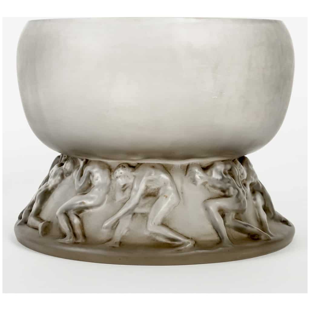 1914 René Lalique – Vase Lutteurs Verre Blanc Patiné Gris 3