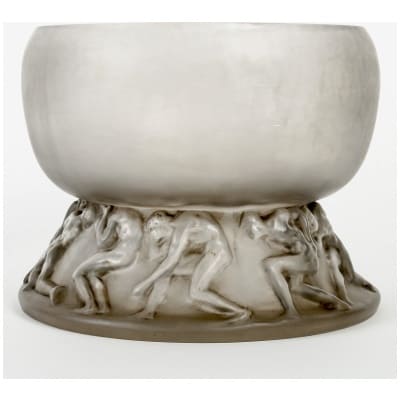 1914 René Lalique – Vase Lutteurs Verre Blanc Patiné Gris