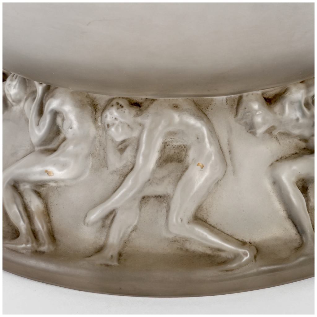 1914 René Lalique – Vase Lutteurs Verre Blanc Patiné Gris 6