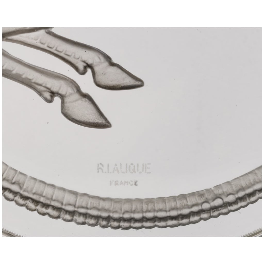 1931 René Lalique – Paire De Lampes Bélier Verre Blanc Patiné Gris – Monture Métal Nickelé 8