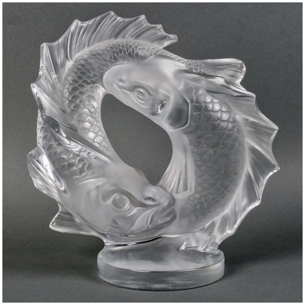 1953 Marc Lalique – Sculpture Deux Poissons Cristal Blanc 3