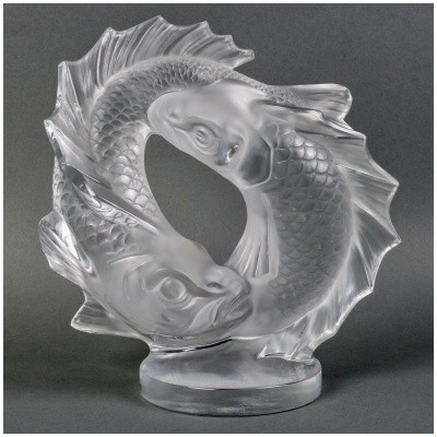 1953 Marc Lalique – Sculpture Deux Poissons Cristal Blanc