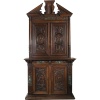 Neo-Renaissance two-body sideboard in carved walnut and marble inclusions, XVIIIand 14