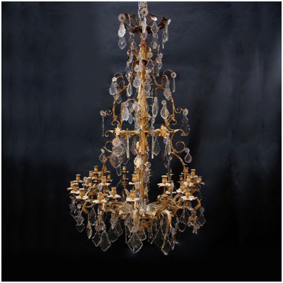 Louis XV style chandelier with 36 candles in gilded bronze and cut crystal, XIXe 3