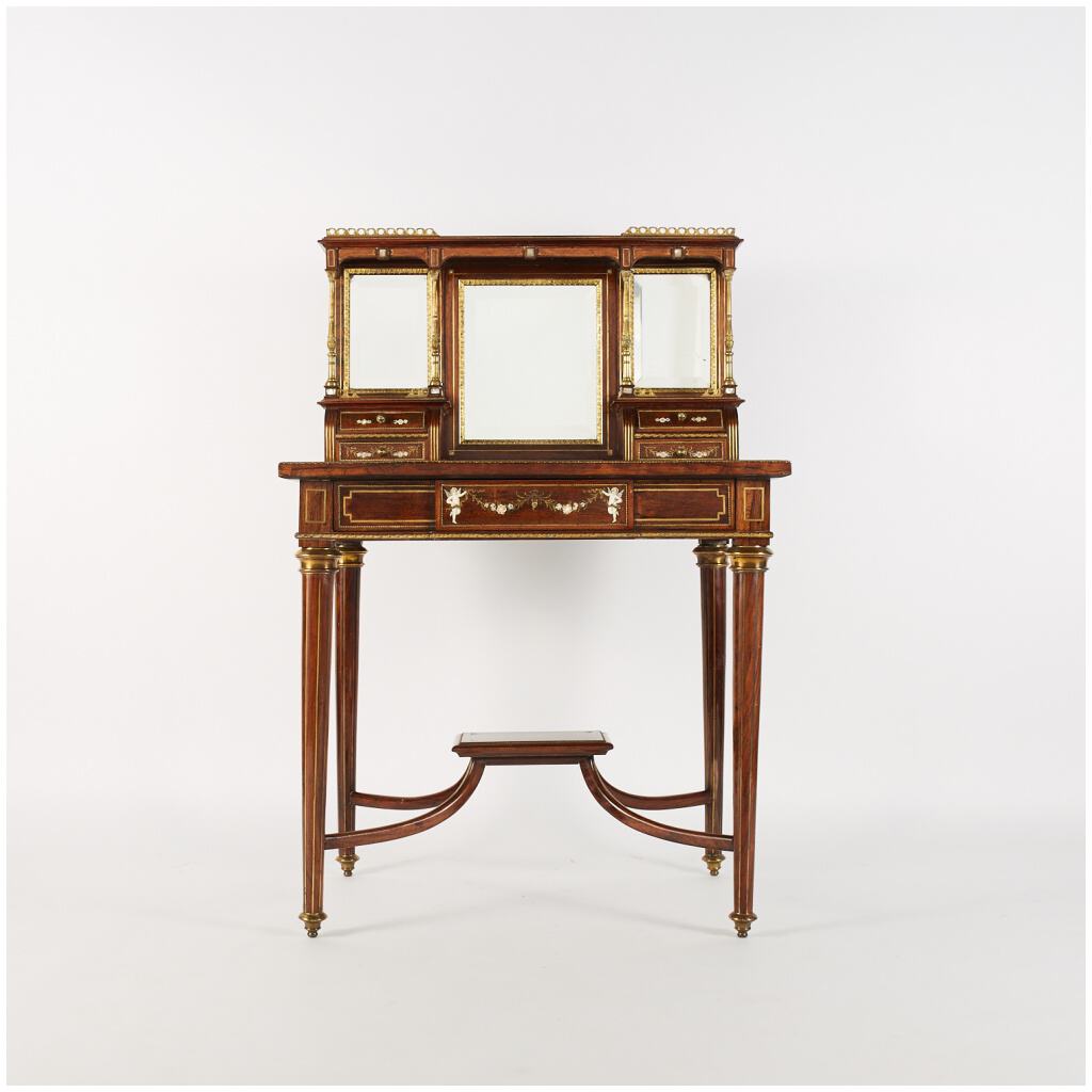 Italy, Lady's desk in mahogany veneer and tinted ivory and mother-of-pearl marquetry, XIXe 3