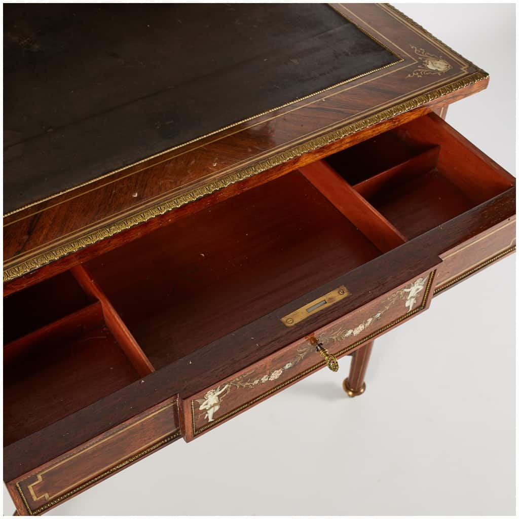 Italy, Lady's desk in mahogany veneer and tinted ivory and mother-of-pearl marquetry, XIXe 12