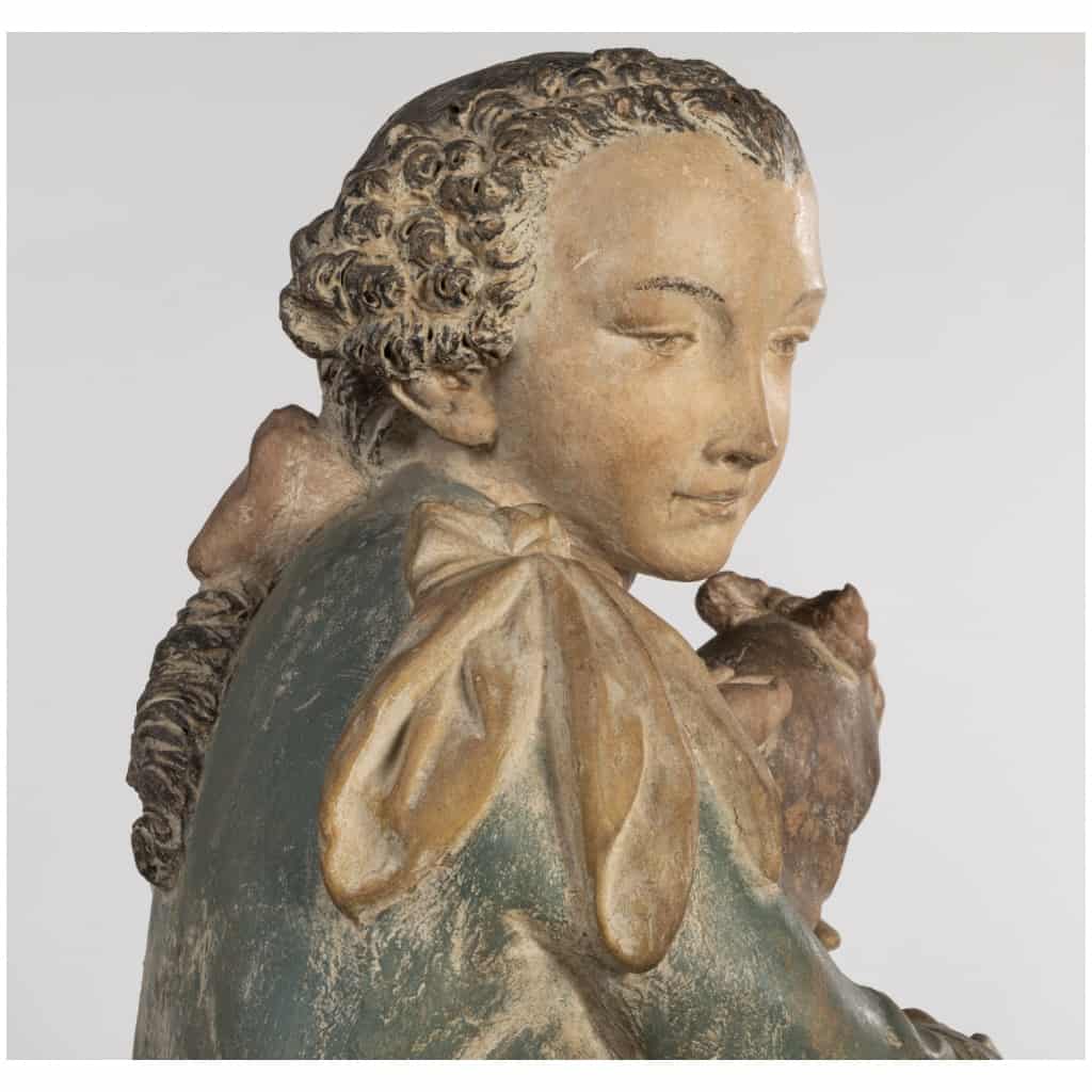 Paire de sculptures en terre cuite sur deux colonnes en bois peint en trompe-l’oeil, XIXe 12