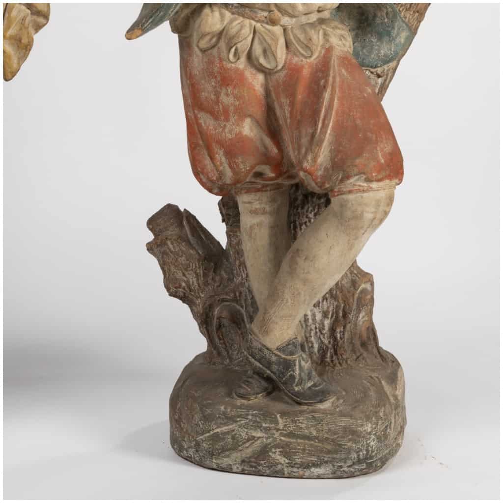 Paire de sculptures en terre cuite sur deux colonnes en bois peint en trompe-l’oeil, XIXe 14