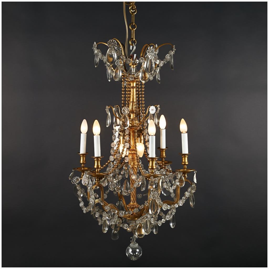 Cage chandelier with gilt bronze beads and Louis style tassels XVI, XIXe 4