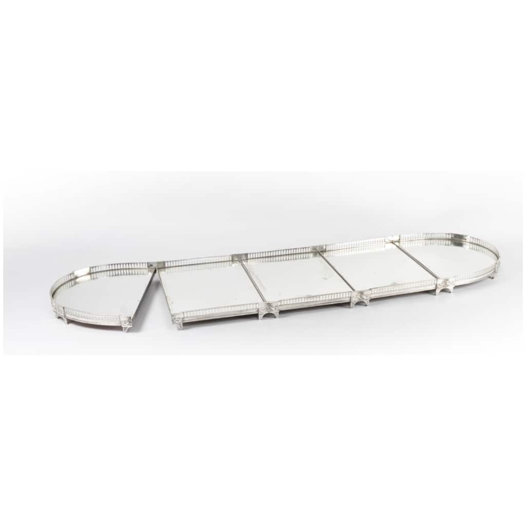 Surtout de table en cinq parties en bronze argenté, ciselé et gravé, fond de miroir, XIXe 4