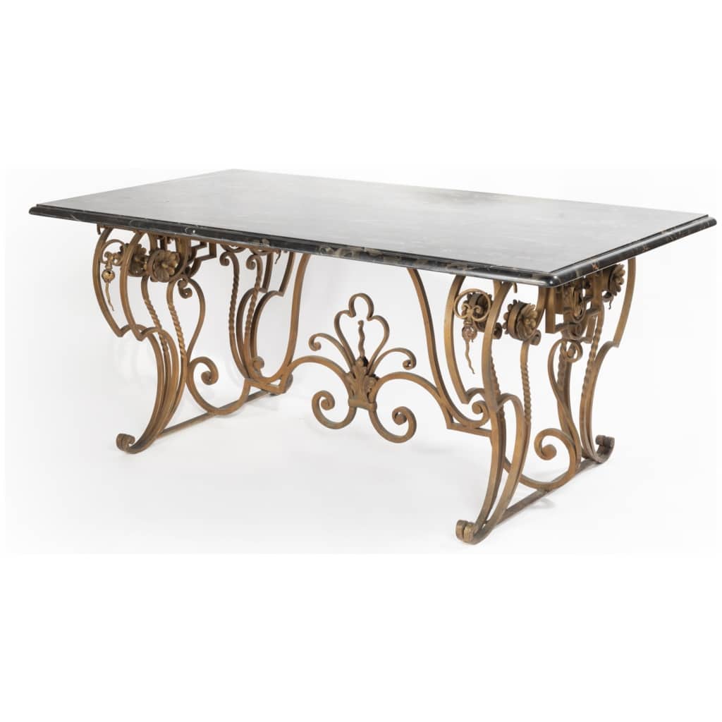 Wrought iron dining room table and portor marble top, 4th century