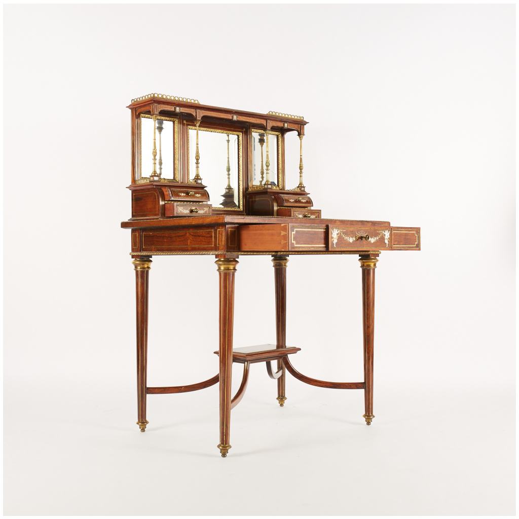 Italy, Lady's desk in mahogany veneer and tinted ivory and mother-of-pearl marquetry, XIXe 5