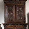 Neo-Renaissance two-body sideboard in carved walnut and marble inclusions, XVIIIand 17