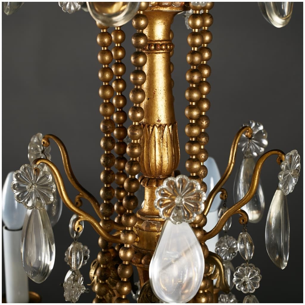 Lustre cage aux perles en bronze doré à pampilles de style Louis XVI, XIXe 6